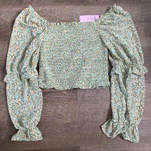 Wild Fable Smocked Green Floral Crop Top